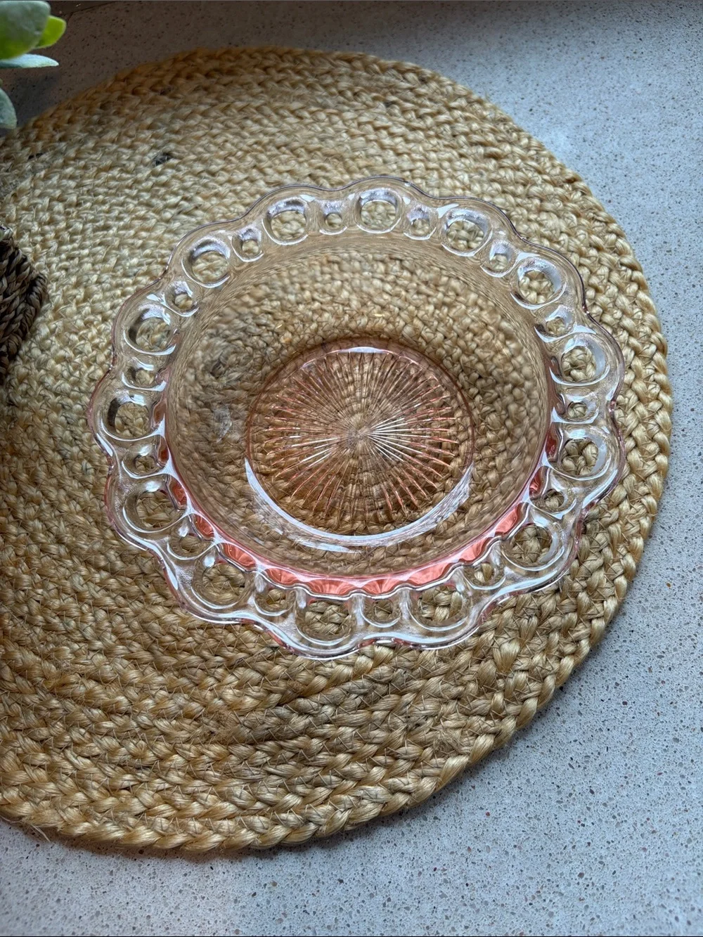 (2) Pink Depression Glass Lace Edge Bowls - Hocking Glass Co 1930s